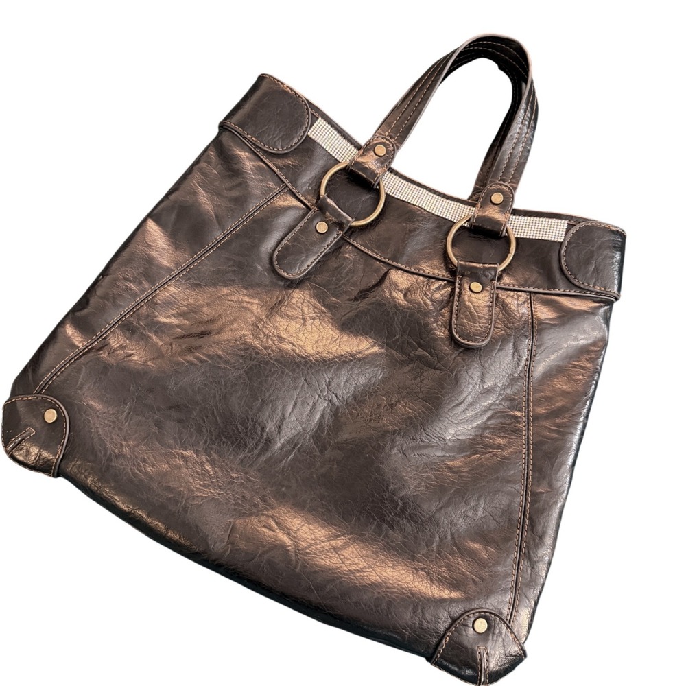 Axcess Black Faux Leather Tote Bag with Rhinestone‎ Accent Liz Claiborne